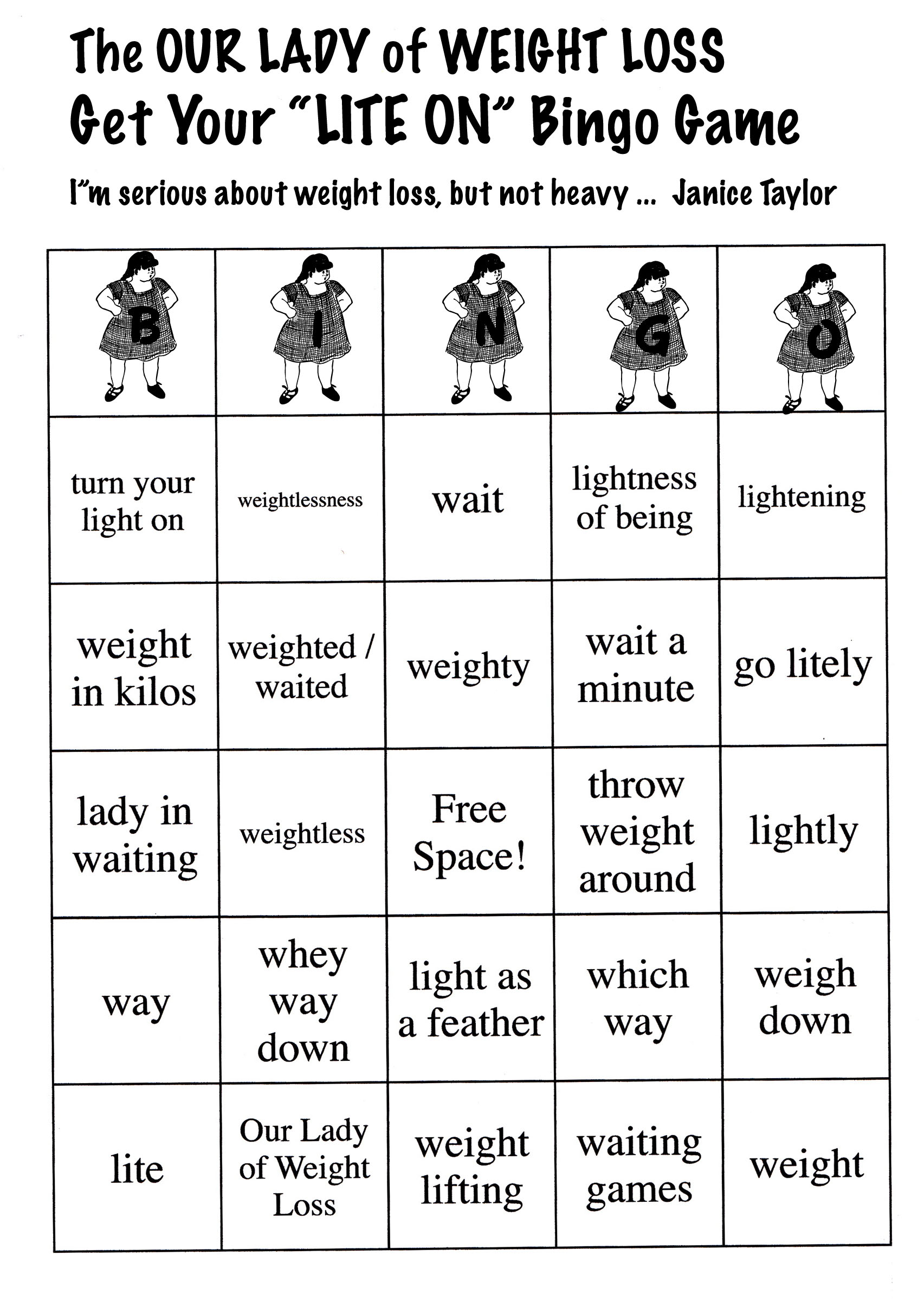Our Lady of Weight Loss BINGO