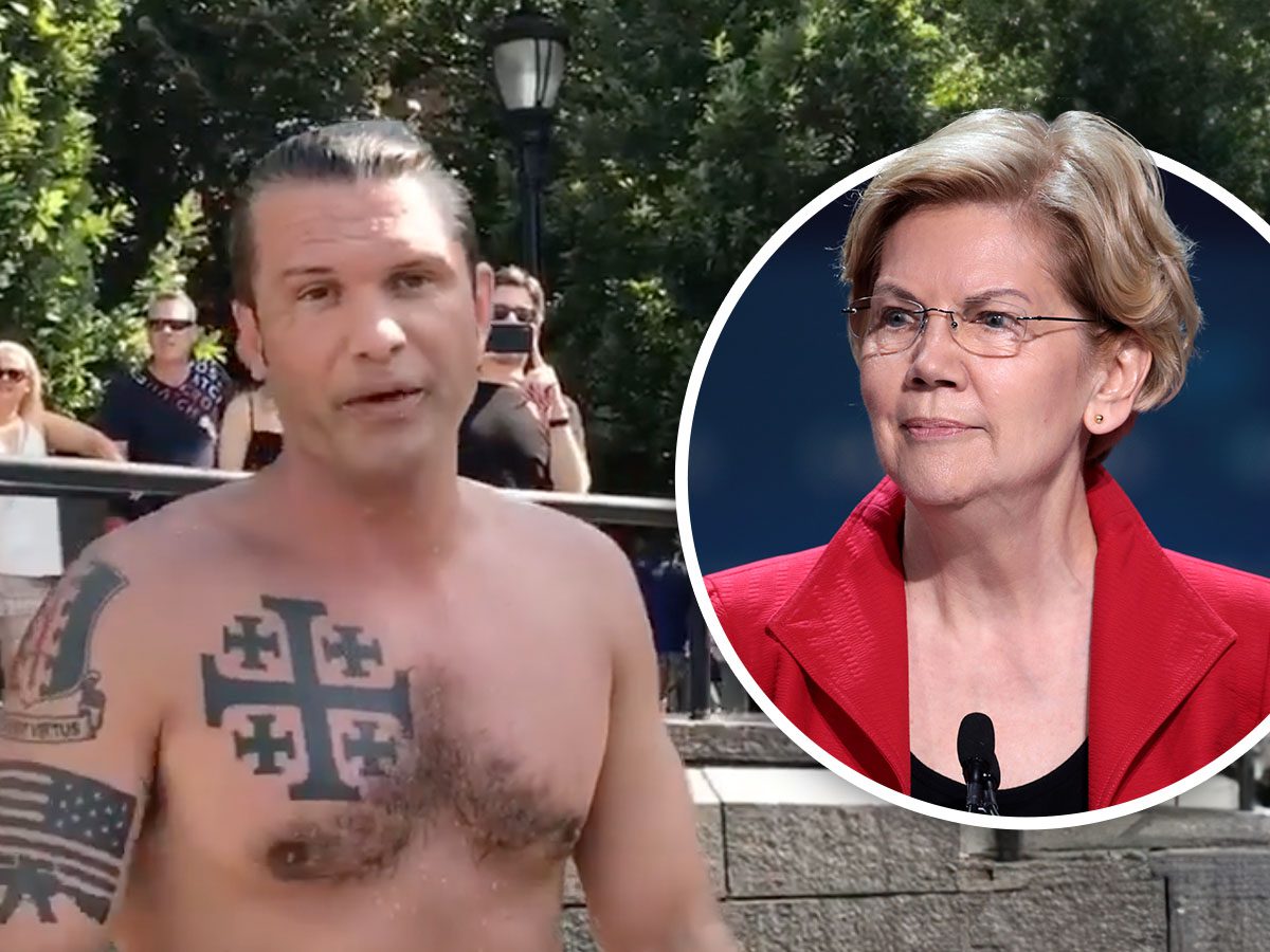 Elizabeth Warren Goes After Trump Nominee Pete Hegseth's Christian Tattoos 