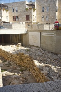 An uncovered wall from the time of the Babylonian invasion, Jerusalem, present day.