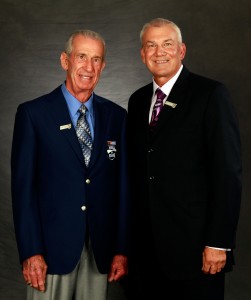 Class of 2011 Inductee Ned Jarrett (L) and Dale Jarrett (R) pose prior to the 2011 NASCAR Hall of Fame induction ceremonies at the Charlotte Convention Center on May 23, 2011 in Charlotte, North Carolina.  (Photo by Chris Graythen/Getty Images for NASCAR)