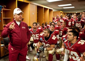 Former Florida State head football coach Bobby Bowden gives a pre-game speech (Photo courtesy of Florida State Athletics).