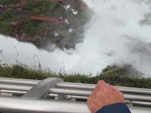 Looking down at Niagara Falls tourists