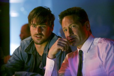 Brian Shafe (Grey Damon) and Sam Hodiak (David Duchovny) try to track down the whereabouts of a missing teenager in Aquarius. (NBC)