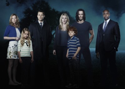 “The Whispers” star Lily Rabe as Claire Bennigan, Barry Sloane as Wes Lawrence, Milo Ventimiglia as John Doe, Derek Webster as Jessup Rollins, Kristen Connolly as Lena Lawrence, Kylie Rogers as Minx Lawrence, and Kyle Harrison Breitkopf as Henry Bennigan. (ABC/Bob D’Amico)