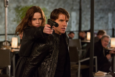 Ilsa Faust (Rebecca Ferguson) and Ethan Hunt (Tom Cruise) in "Mission Impossible: Rogue Nation" (Paramount)