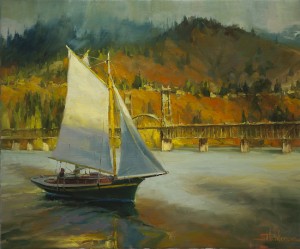 Sail off somewhere for the evening if you want, but if you stay home, don't skulk. Autumn Sail by Steve Henderson, licensed open edition print.