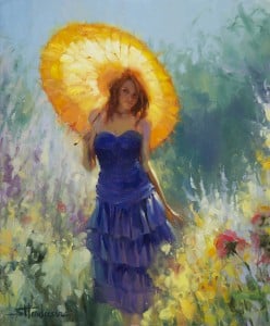 The garden is a lovely place to be, whether you're working in it or not. Promenade, original oil painting by Steve Henderson; licensed open edition print at Great Big Canvas.