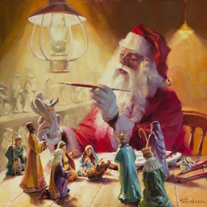 Santa's a great guy, but his existence, or not, does not depend upon how hard you believe in him. These Gifts Are Better Than Toys, original painting and signed limited edition prints by Steve Henderson.