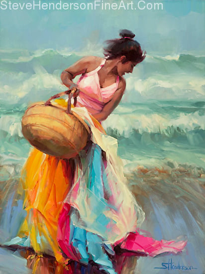 Brimming Over original oil painting of woman on the beach by Steve Henderson