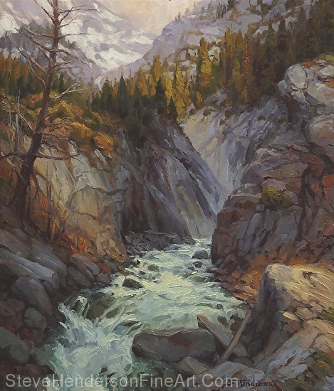 Hurricane River original painting of river running through mountains by Steve Henderson