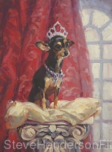 Ruby inspirational oil painting chihuahua dog on pillow by Steve Henderson