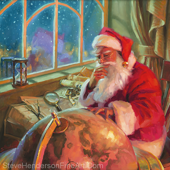 The World Traveler inspirational Santa Claus painting with globe at North Pole by Steve Henderson