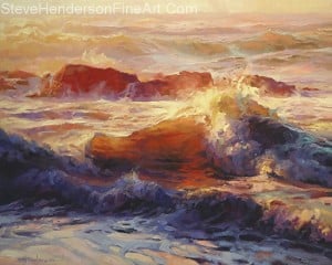 Opalescent Sea inspirational original oil painting of ocean waves by Steve Henderson