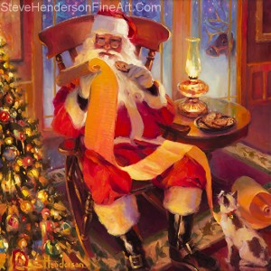 The Christmas List inspirational original oil painting of Santa Claus at North Pole by Steve Henderson licensed print at iCanvasART