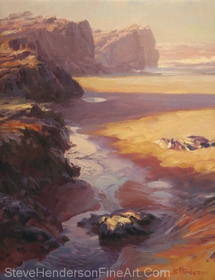 Expose inspirational original oil painting of ocean beach by Steve Henderson