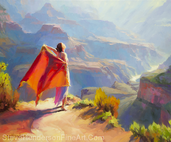 Eyrie inspirational original oil painting of grand canyon sprite facing the sunrise by Steve Henderson, licensed prints at Great Big Canvas, art.com, amazon.com, Framed Canvas Art and iCanvasART.