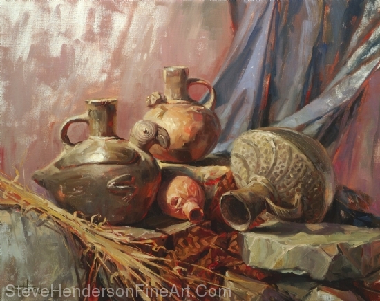 Chimu inspirational original oil painting still life of peruvian pottery by Steve Henderson