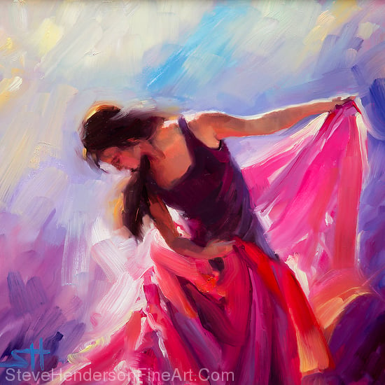 Magenta inspirational original oil painting of flamenco woman dancing by Steve Henderson