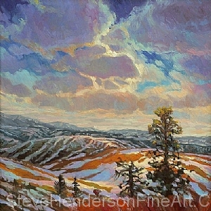 Ridge Top View inspirational original oil painting of trees in wilderness on top of mountain hill by Steve Henderson