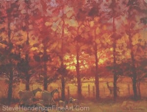 Fenceline Encounter inspirational original oil painting of goats and deer in meadow by Steve Henderson