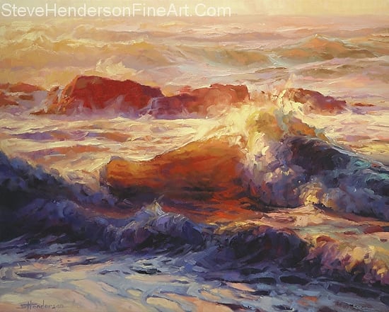 Opalescent Sea inspirational original oil painting of ocean waves by Steve Henderson, licensed prints at art.com, allposters.com, amazon.com, framed canvas art, iCanvas, and Great Big Canvas