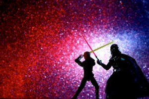 An image of Luke and Darth Vader in "Return of the Jedi"--Luke seeks to redeem Vader. (Image sourced via google images--Flickr)