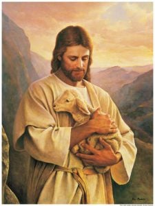 Jesus cradling a lamb