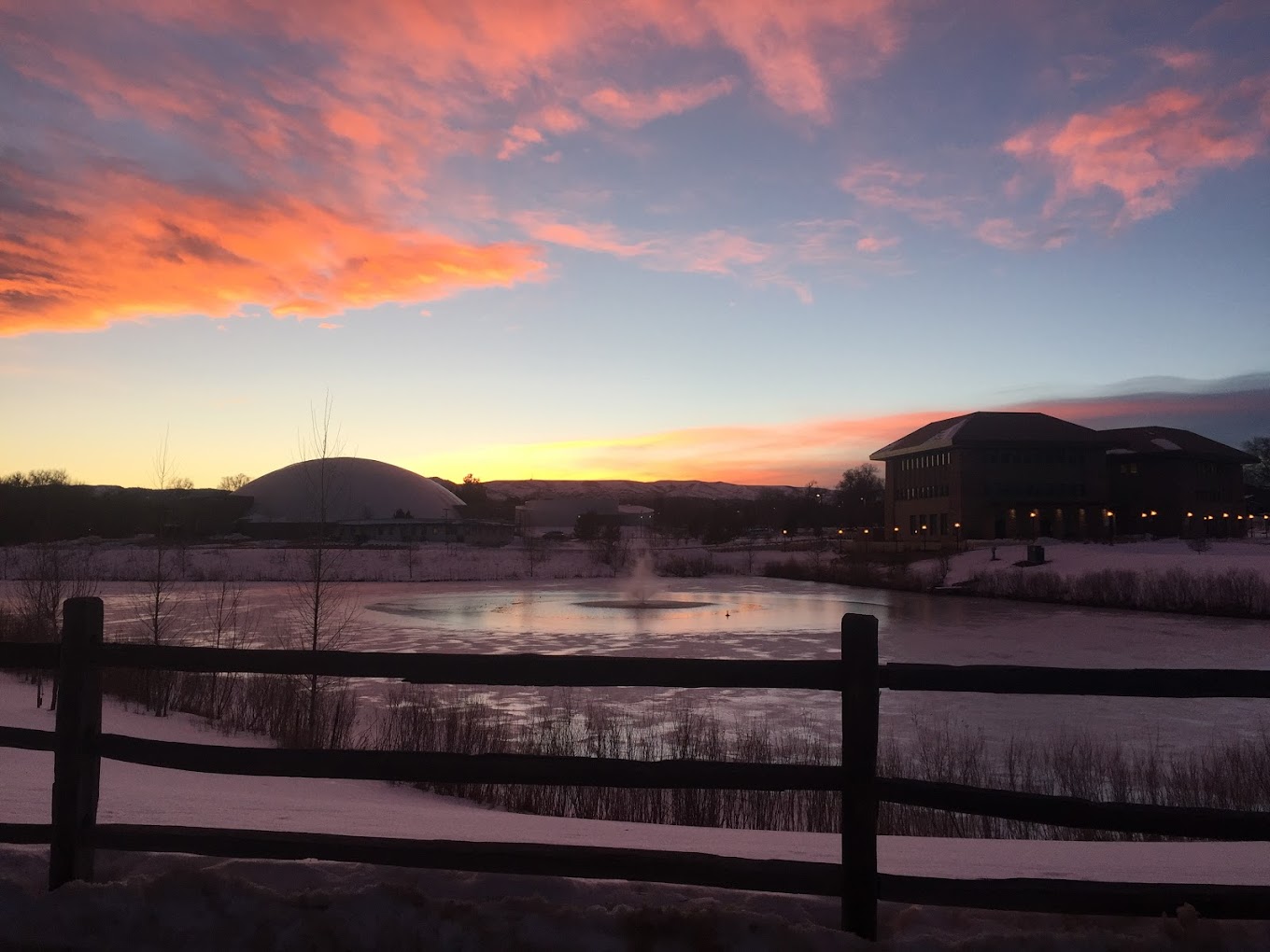 An image of Colorado Christian University taken in a winter sunset