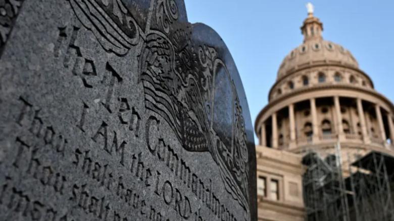 A monument to the Ten Commandments on the grounds of the Capitol in Austin