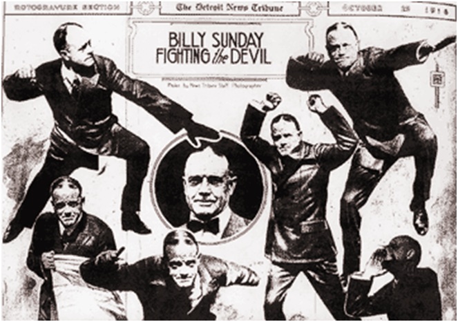 American evangelist Billy Sunday featured in a 1916 front page of the Detroit News Tribune