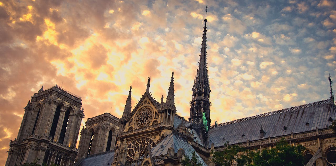 Cathedral at Notre Dame at sunset