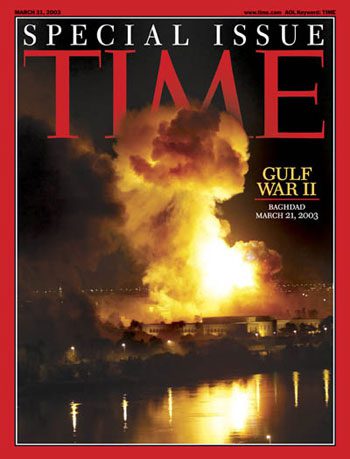 TIME Magazine cover of "Shock and Awe" bombing of Baghdad on March 21st, 2003
