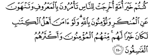 "You are the best nation produced as an example for mankind. You enjoin what is right and forbid what is wrong and believe in Allah ." - Quran 3:10